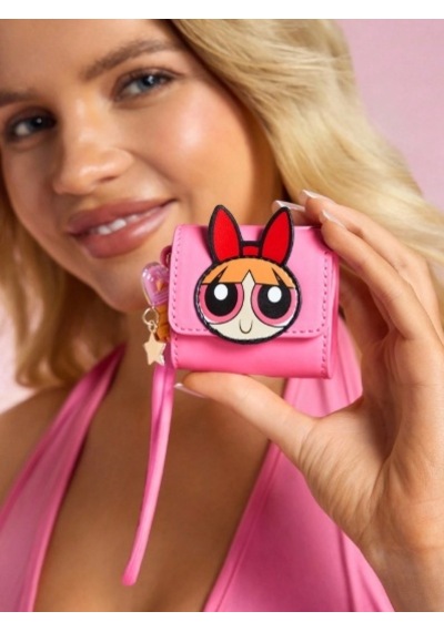 Karakter Figürlü Pembe Suni Deri Kablosuz Kulaklık Kılıfı, Çanta Süsü Ve Anahtarlık Aksesuarı - Pembe