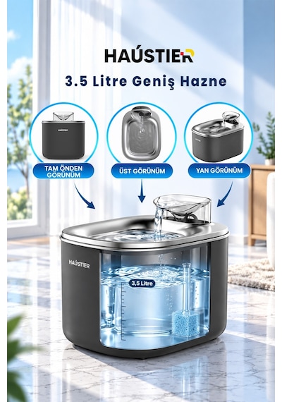 Wf007l Otomatik Kedi Su Sebili, 3.5lt Geniş Hazne, Bpa Içermez, Metal Tabla, Ultra Sessiz