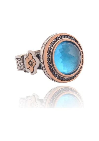 Erkek Gümüş Yüzük - Blue Topaz Aqua Marin Taşlı Kubbe Model Yanı Teşkilat-ı Mahsusa • Sevgiliye • Eşe • BabayaYüzük