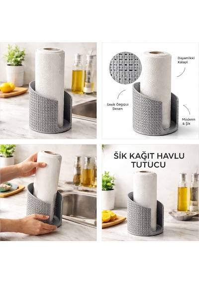 Modern Kağıt Havluluk Standı Sert Plastik Dayanıklı Mutfak Organizeri Kağıt Havlu Tutucu Gri