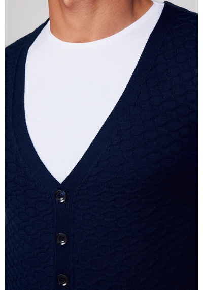 Tudors Slim Fit Desenli Lacivert Erkek Yelek-30275 Lacivert
