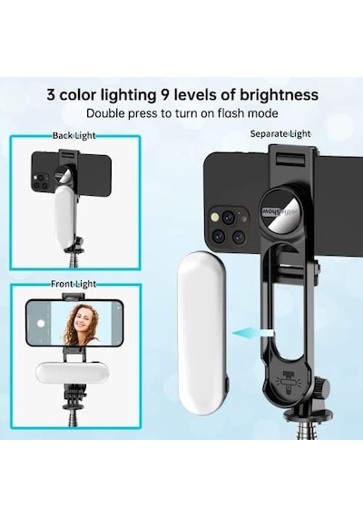 Çıkarılabilir Dolgu Işıklı Sabit Selfie Çubuğu Tripod, İphone, , , Ve Diğer Akıllı Telefonlar İçin Kablosuz Uzaktan Kumandalı 360 Dönebilen Genişletilebilir Cep Telefonu Tripodu