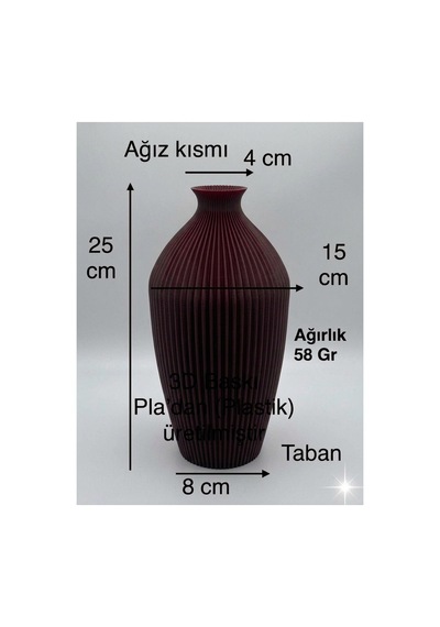 Modern Dekoratif Vazo - 3d Baskı Tasarım Obje - Salon Ve Ofis İçin Estetik Biblo - 25 Yükseklik Cm Vişne Çürüğü
