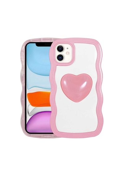 Apple iPhone 11 Uyumlu Renkli Kalp Figürlü Klfs Ponçik Kılıf-pembe Pembe