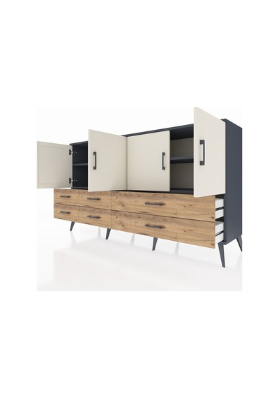 Hyperion Konsol 6 Raflı 6 Çekmeceli 4 Kapaklı 176x44x99 Antrasit- Antrasit-aytaşı/çam Hyperion Konsol 6 Raflı 6 Çekmeceli 4 Kapaklı 176x44x99 Antrasit- Antrasit-aytaşı/çam