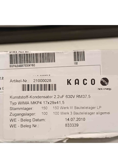 Mkp4j042207e00mysd 2.2mf 630v 37.5mm Wıma Polyester Kondansatör 8 Adet