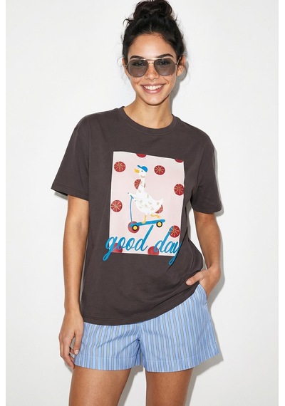 Shade Kadın Good Day Baskılı Nakış Detaylı Relaxed Fit T-shirt 7642 60286117 - Kahverengi