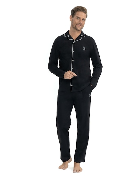U.s. Polo Assn. 12039 Boydan Düğmeli Patlı Uzun Kol Erkek Pijama Takım V1 Siyah Siyah