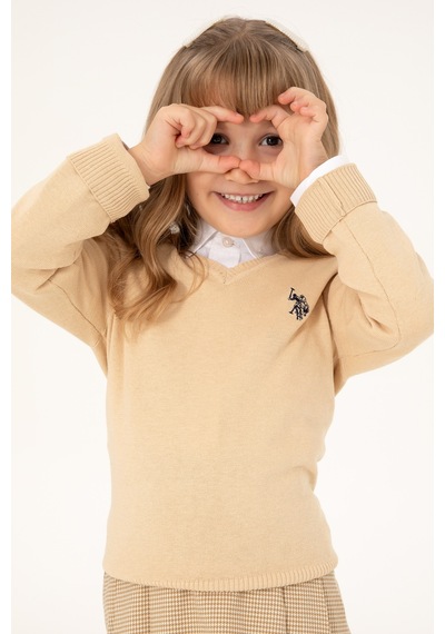 U.S. Polo Assn. Kız Çocuk Kum V Yaka Basic Kazak 50294198-VR085