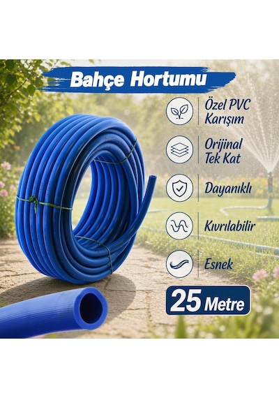 Süper Mavi Kauçuklu Bahçe Hortumu 25 Metre Ekstra Kalın Sağlam Su Sulama Yıkama Hortum 12.5 Mm 1/2