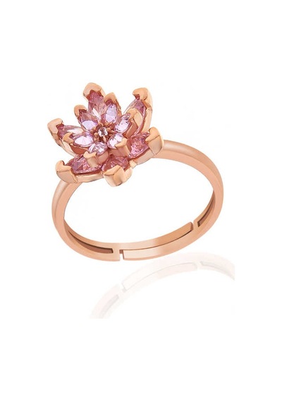 Gümüş Rose Pembe Taşlı Lotus Çiçeği Kadın Yüzük T7433 Gümüş