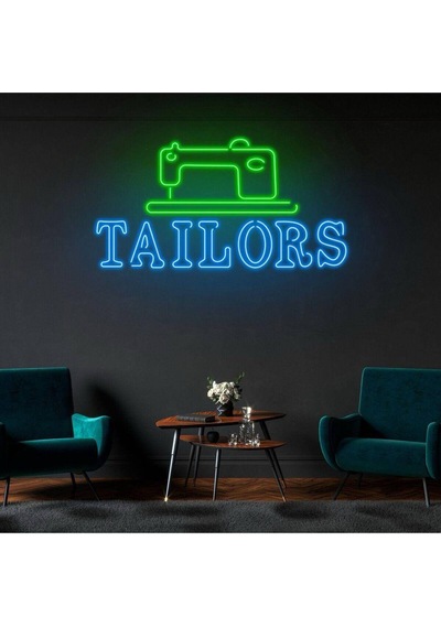Terzilere Özel Taılors Yazılı Neon Tabela Mavi