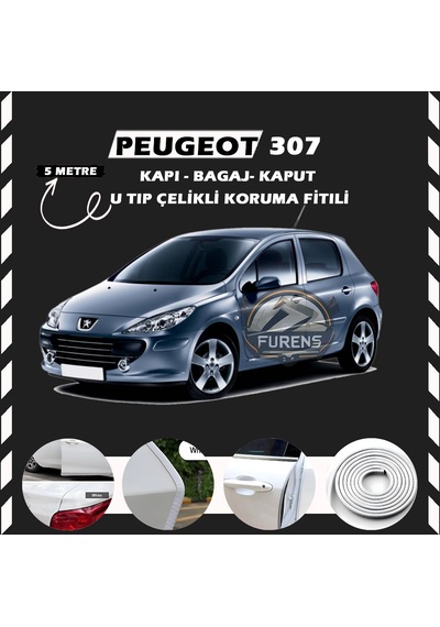 Peugeot 307 Oto Araç Kapı Koruma Fitili 5metre Parlak Beyaz Renk