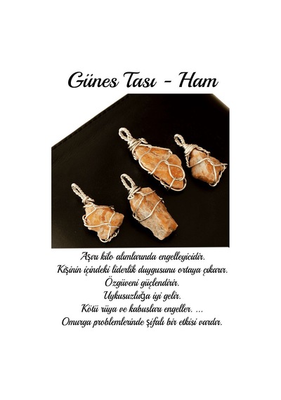 Erilsa Sertifikalı Ham Işlenmemiş Tel Sargılı Güneş Taşı Kolye Çok Renkli