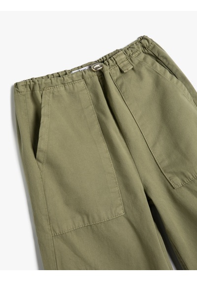 Koton Paraşüt Pantolon Pamuklu Beli Lastikli Cepli - Parachute Jean Haki 4wkg40045aw Haki