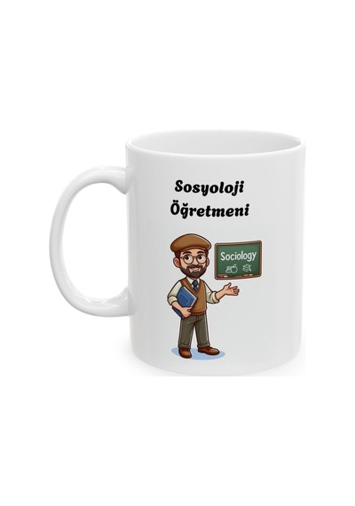Erkek Sosyoloji Öğretmeni Hediyelik Baskılı Porselen Beyaz Lüks Kupa Bardak Beyaz