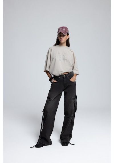 Mai Collection Mai Studios Co. Roger Yıkamalı Siyah Kargo Jean Pantolon Siyah