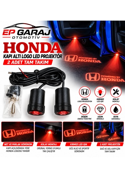 Honda Kapı Altı Logo Led Projektör Kırmızı Renk 2 Adet Takım -