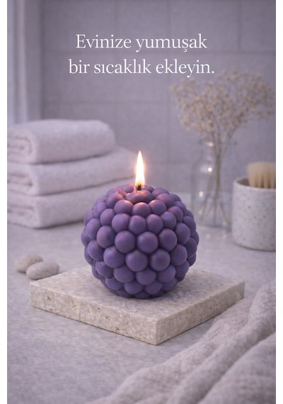 Dekoratif Lüks Soya Mum, El Yapımı Doğal Mum, Uzun Yanma Süreli Şık Ev Hediyesi, Ev Süsü Mor 270 G Mor