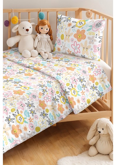 Evimde Bambaşka Pastel Çiçekli Pembe Kız Çocuk Pike Takımı-sevimli Floral Sarı Bebek Odası Yatak Örtüsü-160x220  CM