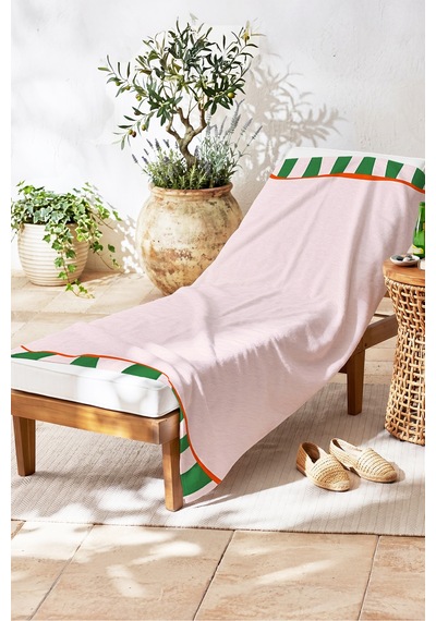 Çizgili Pembe Yeşil Modern Plaj Havlusu-akdeniz Stil Turuncu Şeritli Hızlı Kuruyan Mikrofiber Havlu Sessiz Çayı