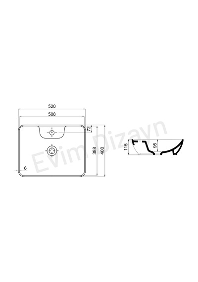 Q-Smooth Line Tezgah Üstü Lavabo Batarya Delikli 52x40 CM Beyaz