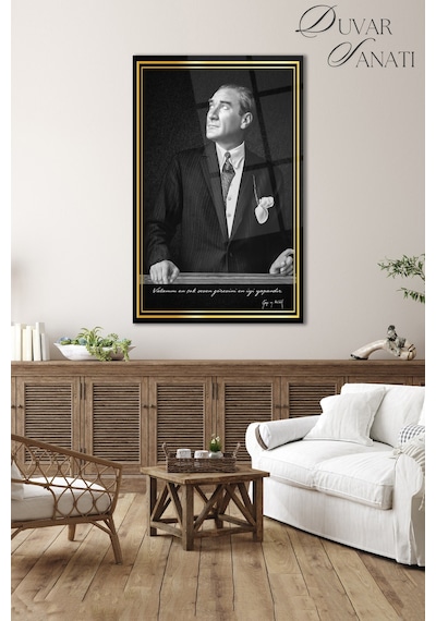 Mustafa Kemal Atatürk Ve Sözleri Cam Tablo,modern Ev Ofis Salon Duvar Dekoru,hediyelik