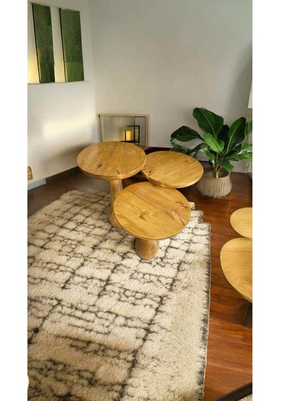 Simillo Ahşap Mantar Sehpa 3 Lü Set Koyu Ceviz Renkli Masif Doğal Zigon Ve Fisko Kod:265925149150 Koyu Ceviz