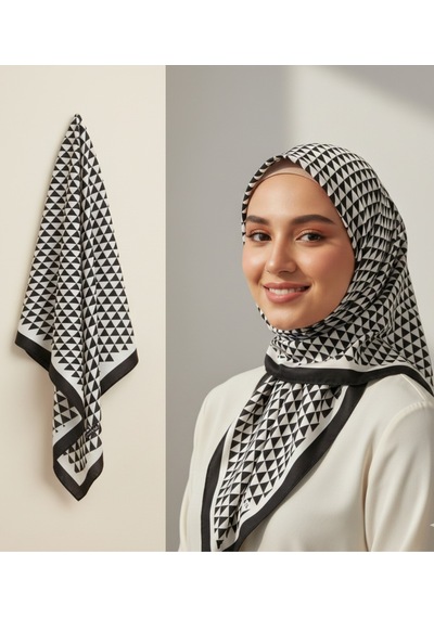 Piramit Doku Desen 90x90cm Eşarp/fular Siyah