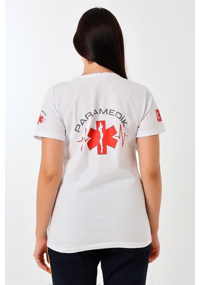 Paramedik Yuvarlak Yaka Penye Kısa Kol Tshirt - Beyaz-12109-beyaz