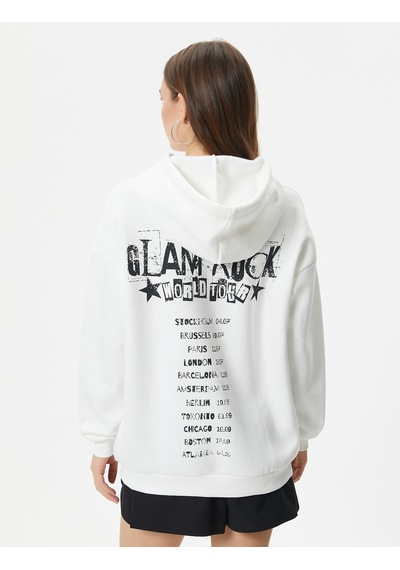Koton Rahat Kalıp Arkası Baskılı Şardonlu Kapüşonlu Sweatshirt Ekru 7wal10048ık