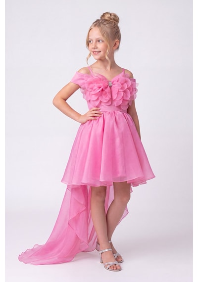 Mnk Baby & Kids Kız Çocuk Kuyruklu Kristal Limni Abiye Elbise M00856 Pembe