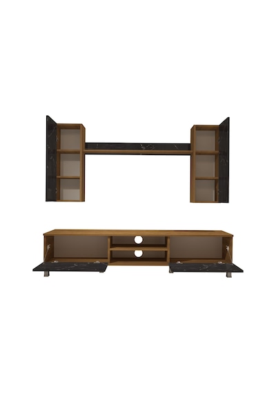 Decoraktiv Eko 5d Mdf Dvd Krom Ayaklı Tv Ünitesi Tv Sehpası Pera - Siyah Mermer