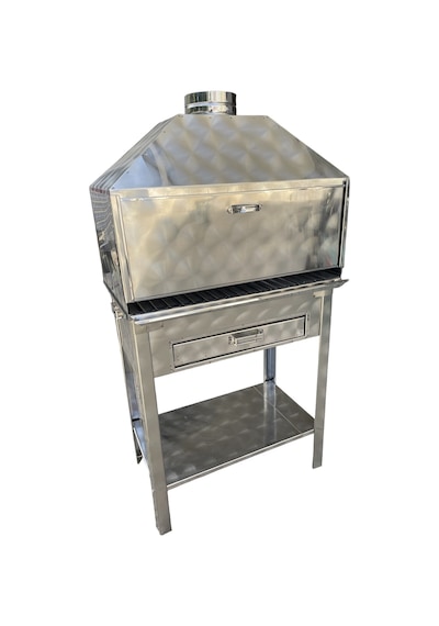 Paslanmaz Kömürlü Mangal 35 X 60 Cm Dik Bacalı Barbekü