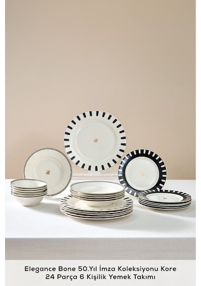 Karaca  Elegance Bone 50.Yıl İmza Koleksiyonu Kore 24 Parça 6 Kişilik Yemek Takımı