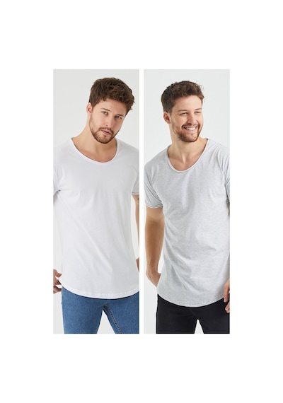 Cool Tarz Beyaz-gri Erkek Regular/normal Kesim Pis Yaka Kısa Kollu T-shirt Beyaz-gri Beyaz-gri