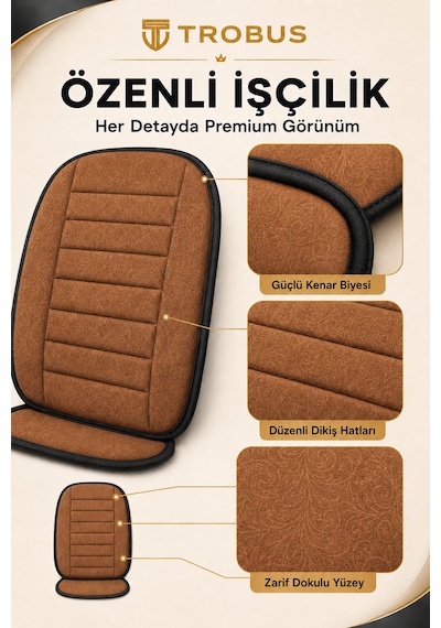 Audi A3 2003-2011 Üniversal Soft Alkantra Çizgili 7 Parça Oto Koltuk Minderi Taba