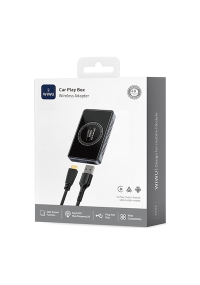Wiwu Wi-cp004 Hdmı Girişli Bölünmüş Ekran Özellikli Carplay Wireless Adaptör Dual Wifi 2.0 Siyah Diğer