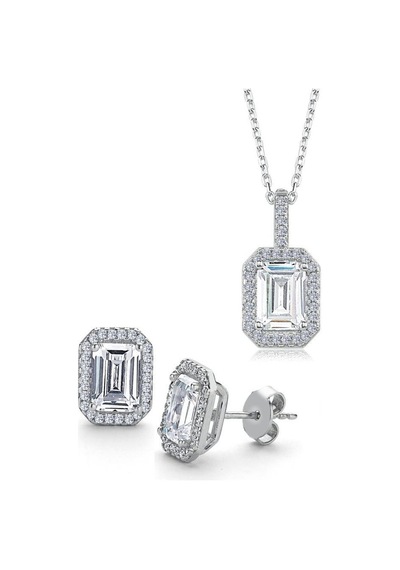 1.00 Karat Emerald Tektaş İkili Gümüş Set