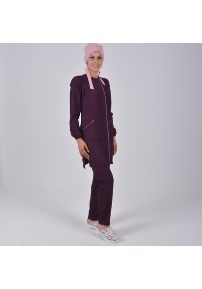 Patlıcan Moru Soft Likra Hemşire Doktor Tesettür Alt Üst Takım Ün