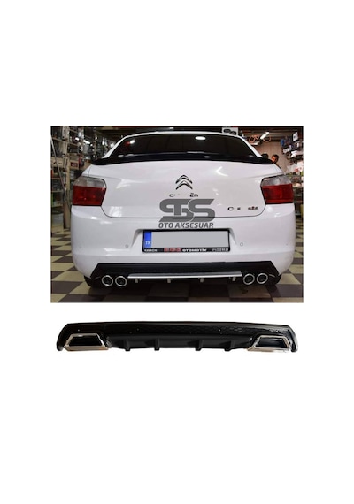 Citroen C-elysee Difüzör Arka Tampon Eki 2 Egzoz Çıkışlı Siyah Lü