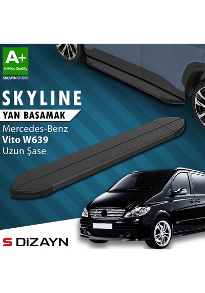 S-dizayn Mercedes Vito W639 Uzun Şase Skyline Siyah Yan Basamak 253 Cm 2004-2014 A+ Kalite