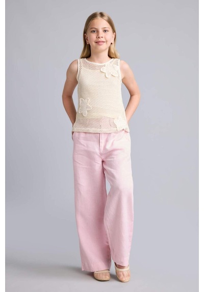 Defacto %100 Keten Wıde Leg Geniş Paça Pembe Pantolon Kız Çocuk H1900a826smpn440 Pembe-pn440
