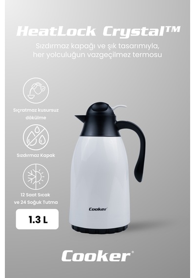 Cooker Heatlock Crystal 1.3 Litre Cam Termos Ckr2099 Beyaz
