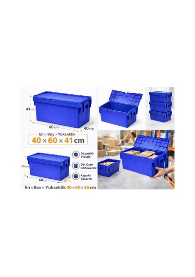 2li 40 60 41 Cm Mavi Menteşe Kapaklı Plastik Kasa