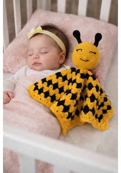 El Örgüsü Amigurumi Sevimli Bebek Uyku Arkadaşı Sarı Sarı