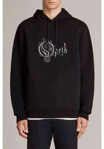 Opeth Logo Baskılı Siyah Erkek Örme Kapşonlu Sweatshirt