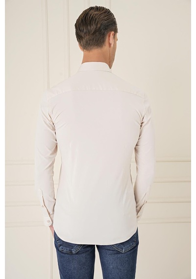 Efor Slim Fit Düğmeli Yaka Esnek Pamuk Klasik Bej Gömlek Gk 727 Bej