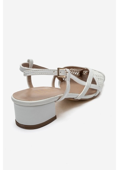 Luvi Shoes Lenvor Beyaz Örgü Kadın Topuklu Sandalet
