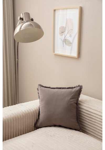 Swita Home Saçaklı Tek Renk 43x43 Kırlent Kılıfı Gri
